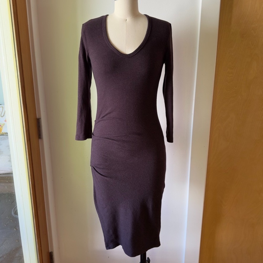 Standard‎ James Perse Ruched Bodycon Dress-V neck Half Sleeve-Dark Plum-Sz 2
